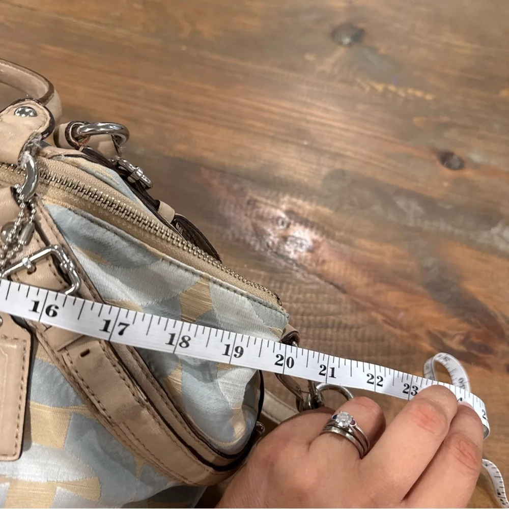 COACH MADISON SATCHEL Blue Cream Signature C Fabric Leather Trim Handbag Purse - Picture 13 of 14
